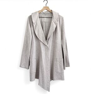 Lucy Heather Gray Terry Knit Long Cardigan Deep V Snap Closure Pockets Size M
